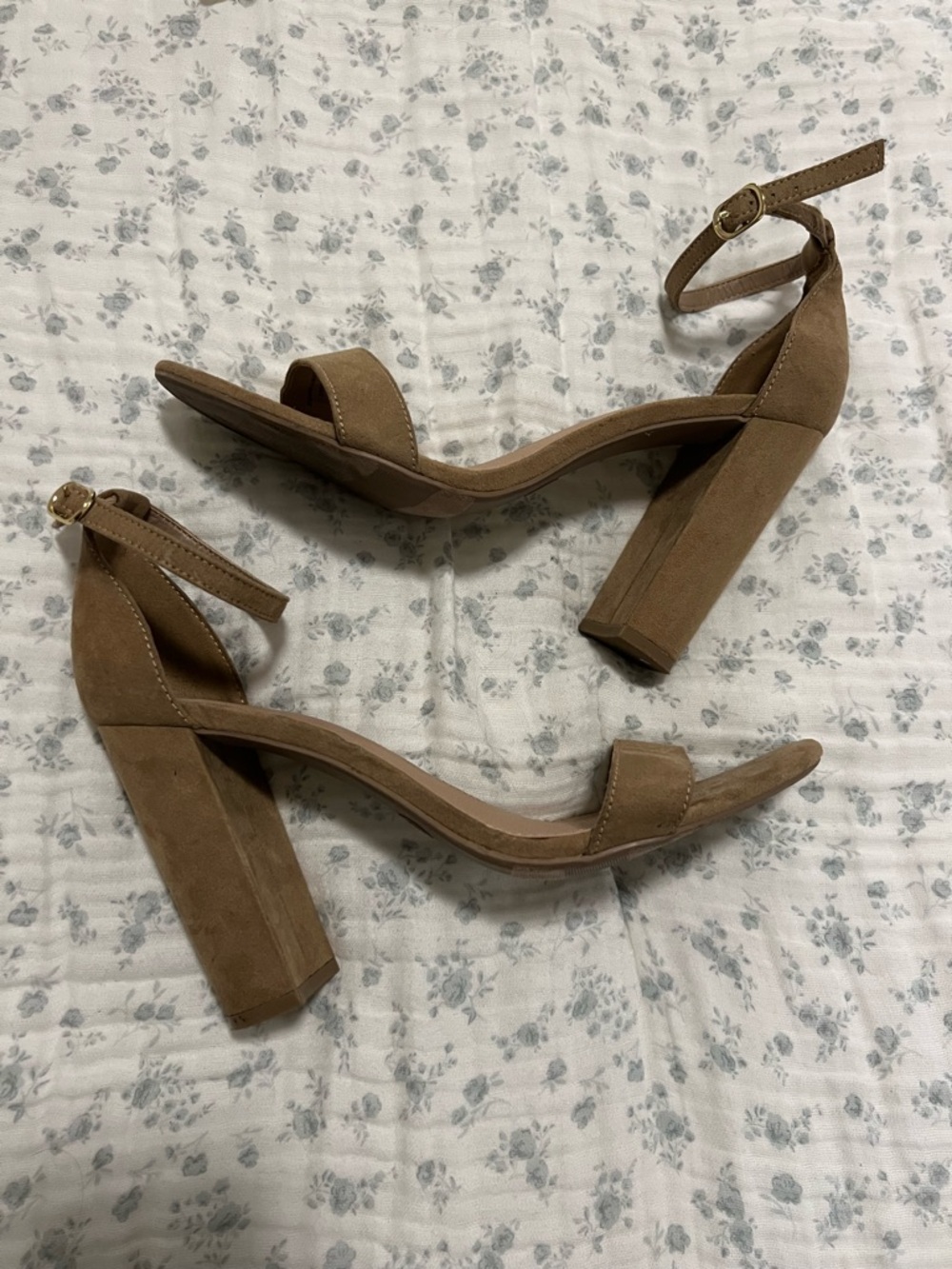 Merona Tan Suede Ankle-Strap Block Heel Sandals